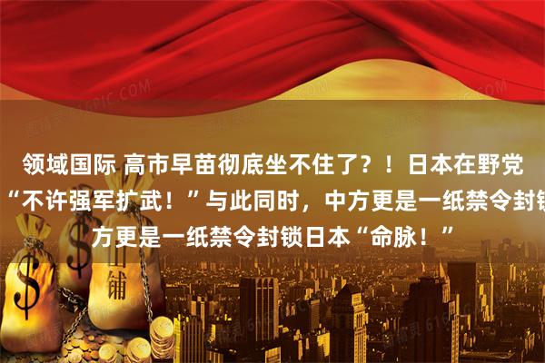 领域国际 高市早苗彻底坐不住了？！日本在野党正式对其宣战：“不许强军扩武！”与此同时，中方更是一纸禁令封锁日本“命脉！”
